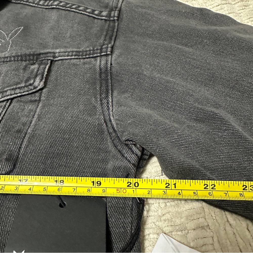 Playboy Pacsun Rhinestone Bling Cropped Black Denim Jacket NWT Logo - Picture 7 of 12